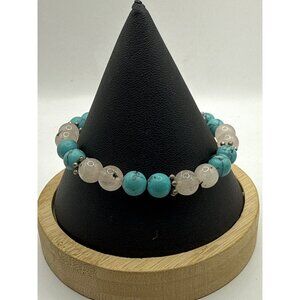 Turquoise & Rose Quartz Womens Beaded Stretch Bracelet